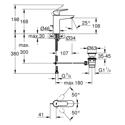 Grohe Bauedge Tek Kumandalı Lavabo Bataryası
M - Boyut - 23822000 - 2