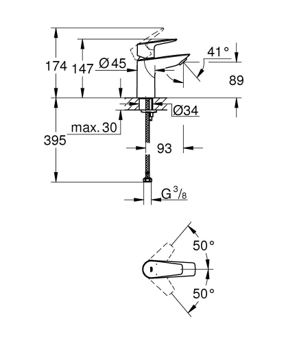 Grohe Bauedge Tek Kumandalı Lavabo Bataryası
S-Boyut - 23330001 - 5