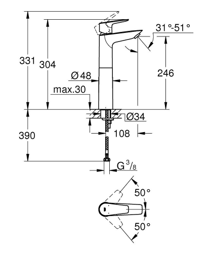 Grohe Bauedge Tek Kumandalı Lavabo Bataryası
Xl-Boyut - 23761001 - 5