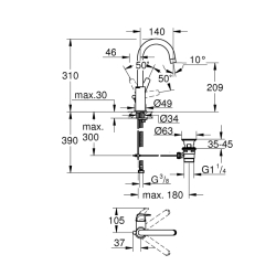 Grohe Bauflow Tek Kumandalı Lavabo Bataryası 1/2