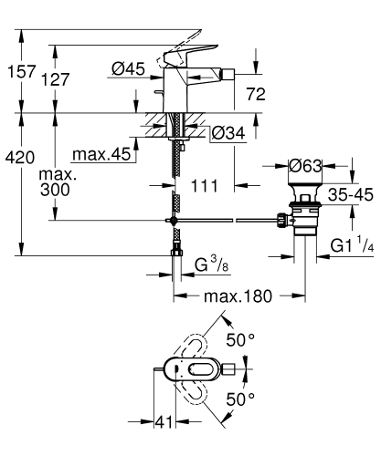 Grohe Bauloop Tek Kumandalı Bide Bataryası - 23338000 - 3