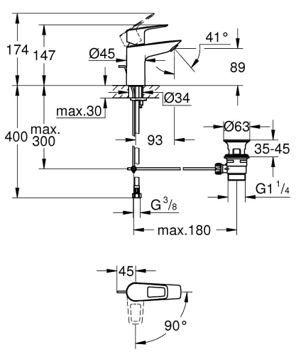 Grohe Bauloop Tek Kumandalı Lavabo Bataryası 
S - Boyut - 22054001 - 5