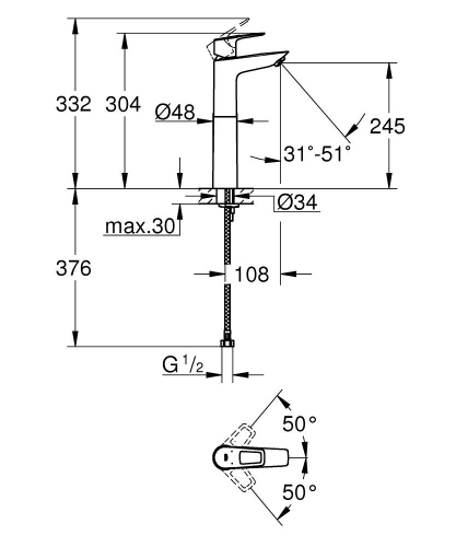 Grohe BauLoop Tezgah Üstü Lavabo Bataryası - 32856001 - 5