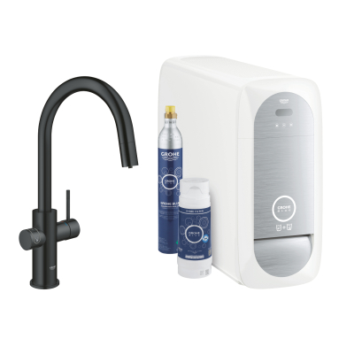 Grohe Blue Home Arıtmalı İçme Suyu ve Soda Yapan Spiralli Eviye Bataryası, Kadife Siyah - 31541KS0 - 1