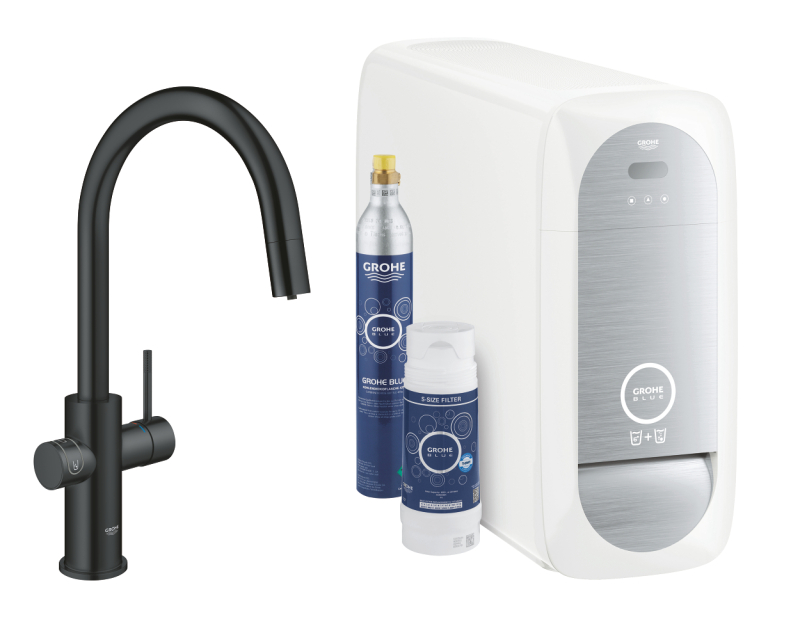 Grohe Blue Home Arıtmalı İçme Suyu ve Soda Yapan Spiralli Eviye Bataryası, Kadife Siyah - 31541KS0 - 1