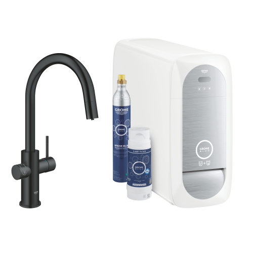 Grohe Blue Home Arıtmalı İçme Suyu ve Soda Yapan Spiralli Eviye Bataryası, Kadife Siyah - 31541KS0 - 2