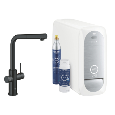 Grohe Blue Home Arıtmalı İçme Suyu ve Soda Yapan Spiralli Eviye Bataryası Seti, Kadife Siyah - 31539KS0 - 1