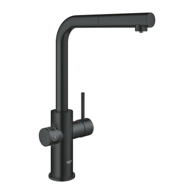 Grohe Blue Home Arıtmalı İçme Suyu ve Soda Yapan Spiralli Eviye Bataryası Seti, Kadife Siyah - 31539KS0 - 2