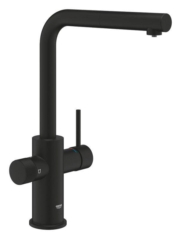 Grohe Blue Pure Minta Arıtma Çıkışlı Spiralli Eviye Bataryası, Hayalet Siyah - 30590KF0 - 1