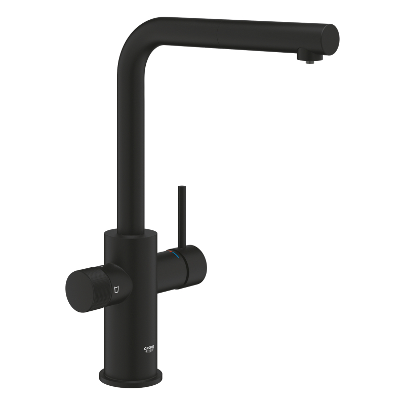 Grohe Blue Pure Minta Arıtma Çıkışlı Spiralli Eviye Bataryası, Hayalet Siyah - 30590KF0 - 2
