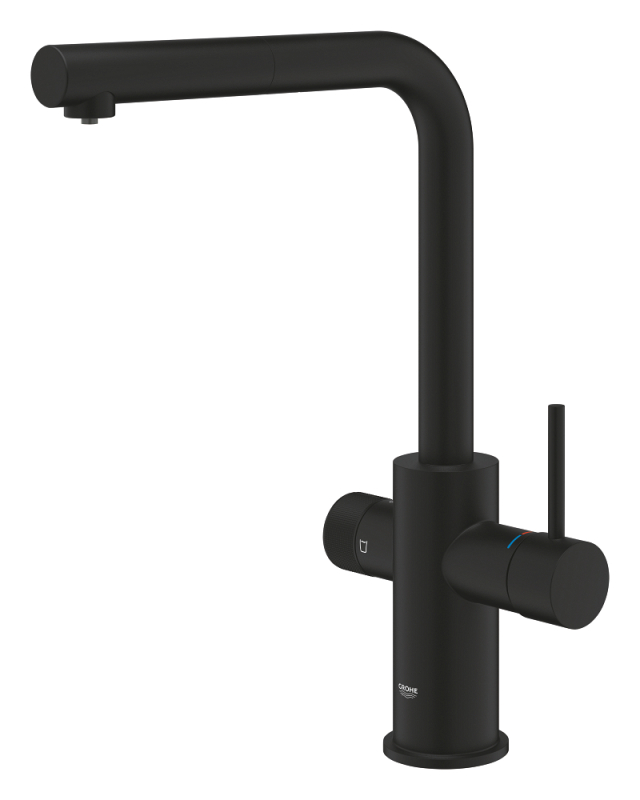 Grohe Blue Pure Minta Arıtma Çıkışlı Spiralli Eviye Bataryası, Hayalet Siyah - 30590KF0 - 3