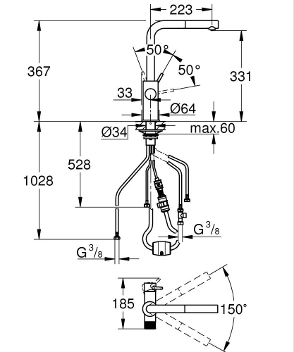 Grohe Blue Pure Minta Arıtma Takılan Spiralli Eviye Bataryası Krom - 30590000 - 4