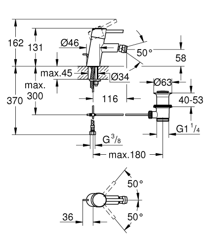 Grohe Concetto Tek Kumandalı Bide Bataryası 
S-Boyut - 32208001 - 3