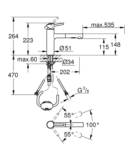 Grohe Concetto Tek Kumandalı Eviye Bataryası - 30273001 - 3