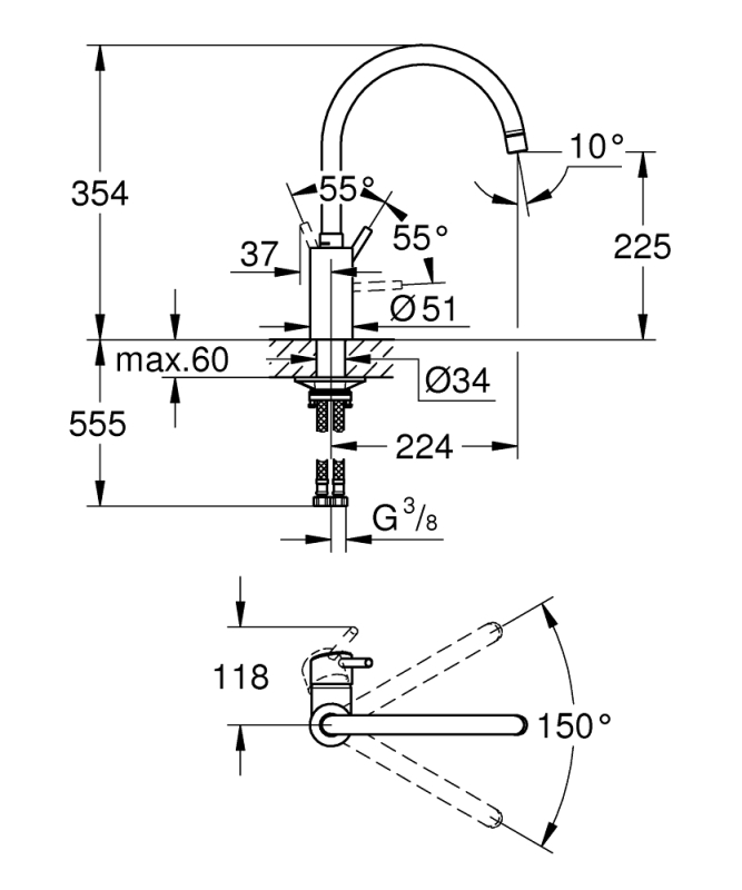 Grohe Concetto Tek Kumandalı Eviye Bataryası - 32661Dc3 - 4