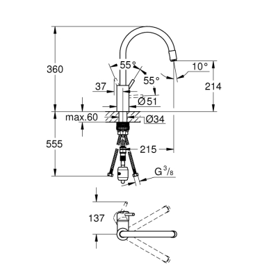 Grohe Concetto Tek Kumandalı Eviye Bataryası - 32663003 - 2