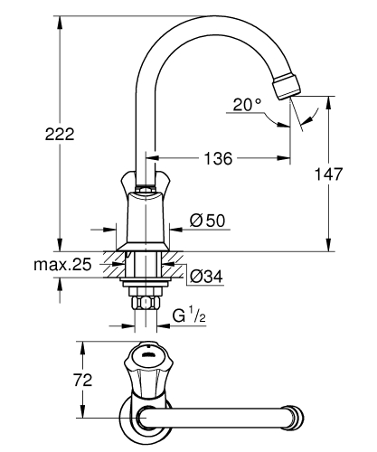 Grohe Costa L Lavabo Musluğu 1/2
