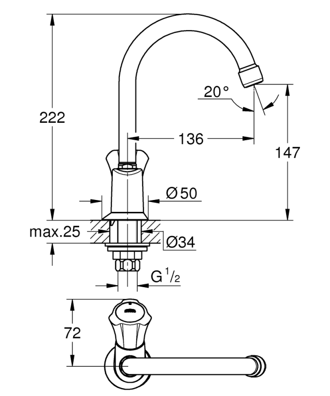 Grohe Costa L Lavabo Musluğu 1/2