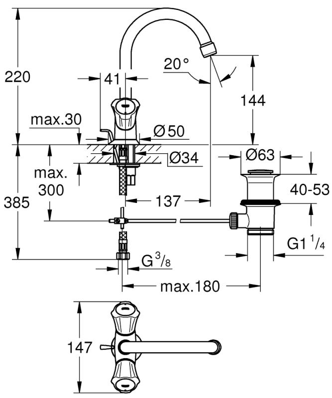 Grohe Costa L Tek Delikli Lavabo Bataryası - 21375001 - 3