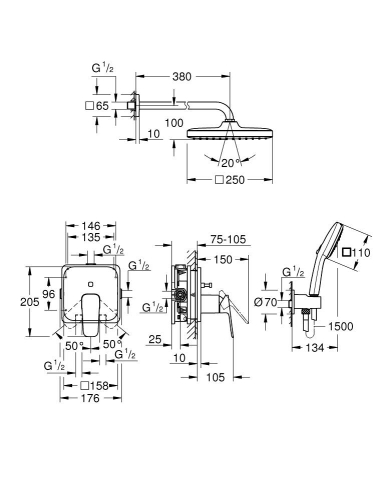 Grohe Cubeo Gizli duş sistemi Tempesta 250 ile - 1053360000 - 4