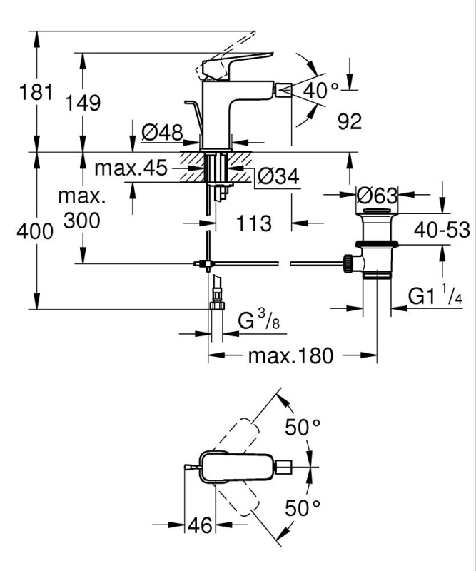 GROHE Cubeo Tek kumandalı bide bataryası S-Boyut - 1018100000 - 5