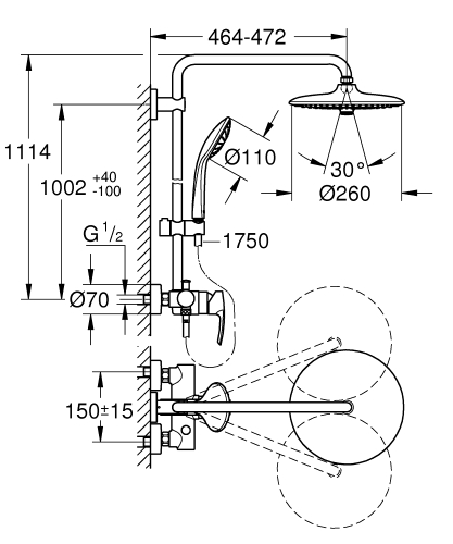 Grohe Duvara Monte Tek Kumandalı Bataryalı Duş Sistemi - 27473002 - 4
