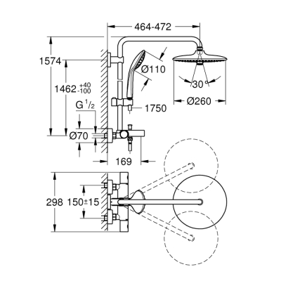 Grohe Duvara Monte Termostatik Banyo Bataryalı Duş Sistemi - 27475002 - 2