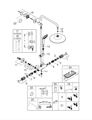 Grohe Duvara Monte Termostatik Bataryalı Duş Sistemi - 27296003 - 2