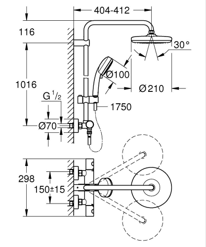Grohe Duvara Monte Termostatik Bataryalı Duş Sistemi - 27922001 - 3