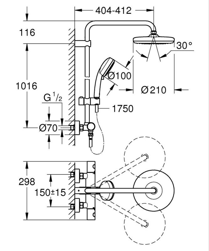 Grohe Duvara Monte Termostatik Bataryalı Duş Sistemi - 27922001 - 3