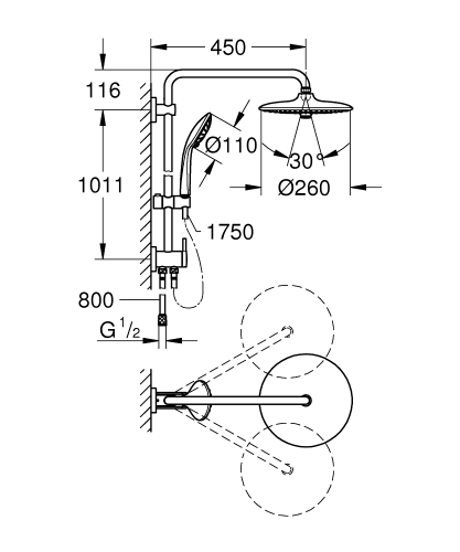 Grohe Duvara Monte Yön Değiştiricili Duş Sistemi - 27421002 - 3