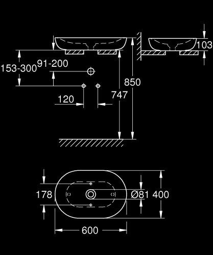 GROHE SPA Cube Ceramic Tezgâh Üstü Lavabo 500x470 mm – Alp Beyazı - 3