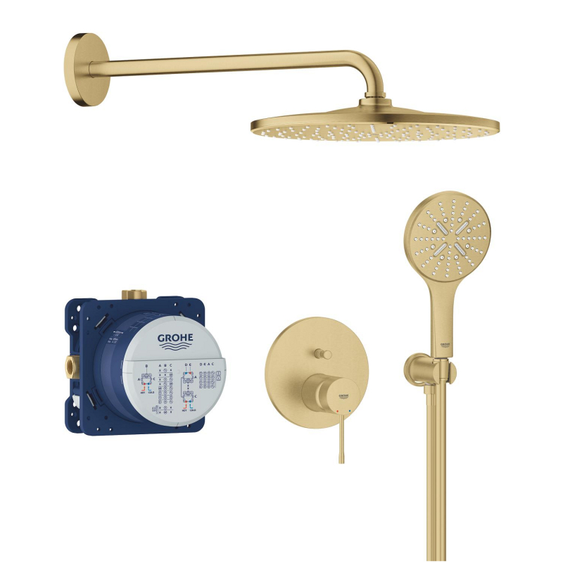 Grohe Essence Ankastre Banyo/Duş Bataryası, Tepe ve El Duşu Seti, Fırçalı Altın - 25287GN0 - 2