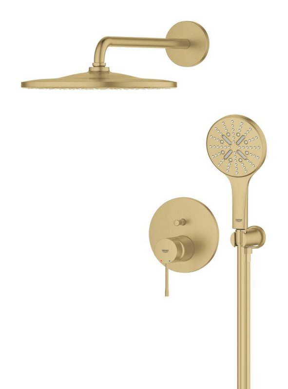 Grohe Essence Ankastre Banyo/Duş Bataryası, Tepe ve El Duşu Seti, Fırçalı Altın - 25287GN0 - 3