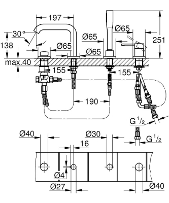 Grohe Essence Dört Delikli Küvet Bataryası - 25251001 - 4