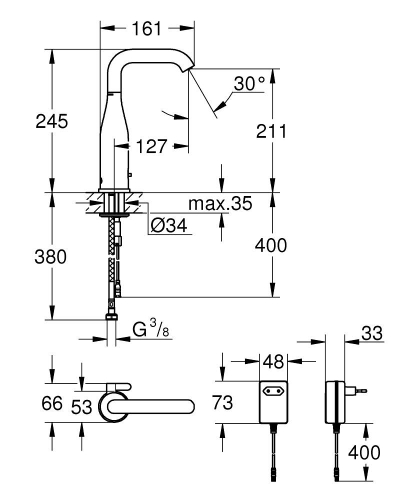 Grohe Essence E Fotoselli Lavabo Bataryası, 1/2", Çift Su Girişli
Ayarlanabilir Sıcaklık Sınırlayıcısı - 36444000 - 3