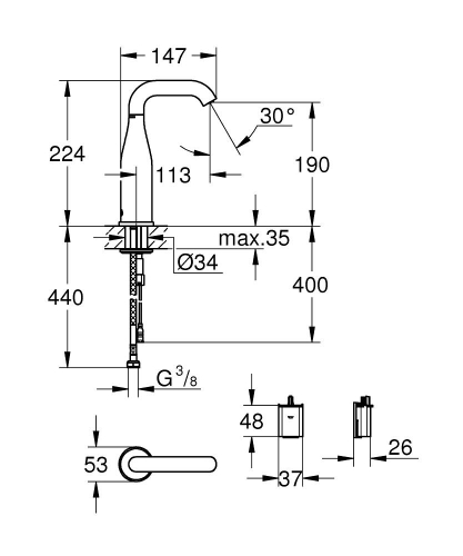 Grohe Essence E Fotoselli Lavabo Bataryası, Tek Su Girişli - 36446000 - 4