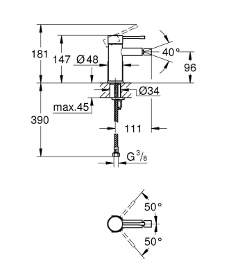 Grohe Essence New Tek Kumandalı Bide Bataryası S-Boyut Mat Siyah - 24395KF1 - 3