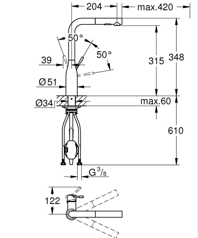 Grohe Essence Tek Kumandalı Eviye Bataryası - 30270AL0 - 3