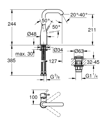 Grohe Essence Tek Kumandalı Lavabo Bataryası 1/2