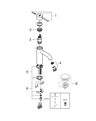 Grohe Essence Tek Kumandalı Lavabo Bataryası S-Boyut - 24172KF1 - 3