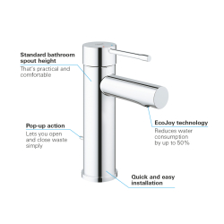 Grohe Essence Tek Kumandalı Lavabo Bataryası
S-Boyut - 32898001 - 3