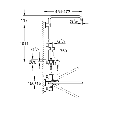 Grohe Euphoria Duş Sistemi Duvara Monte Tek Kumandalı Bataryalı Duş Sistemi - 26240000 - 2