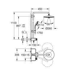 Grohe Euphoria Smartcontrol 260 Mono Duş Sistemi Duvara Monte Termostatik Bataryalı Duş Sistemi - 26509000 - 2