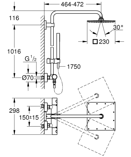 Grohe Euphoria System 230 Duvara Monte Termostatik Bataryalı Duş Sistemi - 26187000 - 3