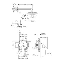 Grohe Eurocosmo Duş Seti, Tempesta 210 Tepe Duşu İle - 25219001 - 2