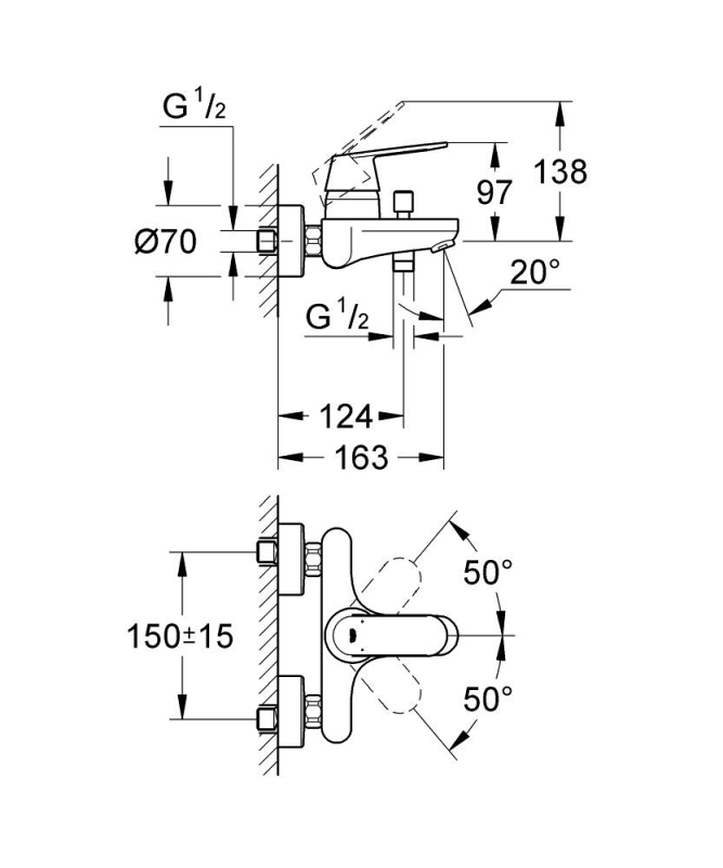 Grohe Eurocosmo Tek Kumandalı Banyo Bataryası - 32831000 - 3