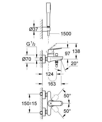 Grohe Eurocosmo Tek Kumandalı Banyo Bataryası - 32832000 - 3