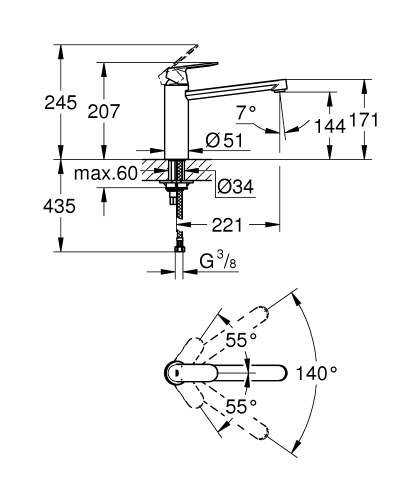 Grohe Eurocosmo Tek Kumandalı Eviye Bataryası - 30193000 - 3