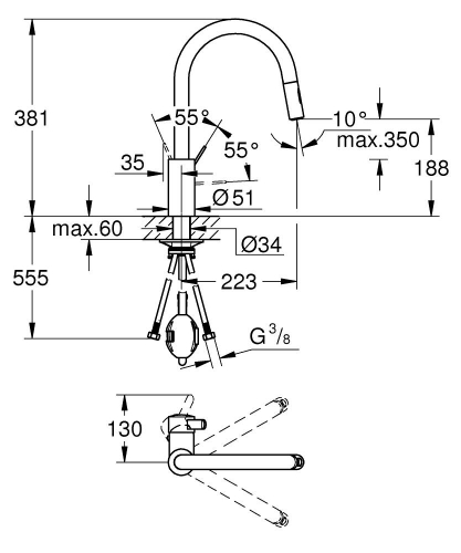 Grohe Eurocosmo Tek Kumandalı Eviye Bataryası - 31481001 - 3